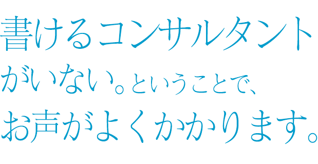 書けるコンサルタントが、いない。ということで、お声がよくかかります。